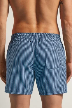 Bañador Bóxer con Estampado de Raya Azul