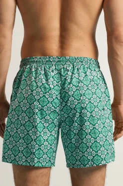 Bañador Bóxer con Estampado Mayólica Verde Aguamarina