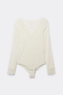 Body de Manga Larga de Modal Ultralight con Cashmere y Encaje