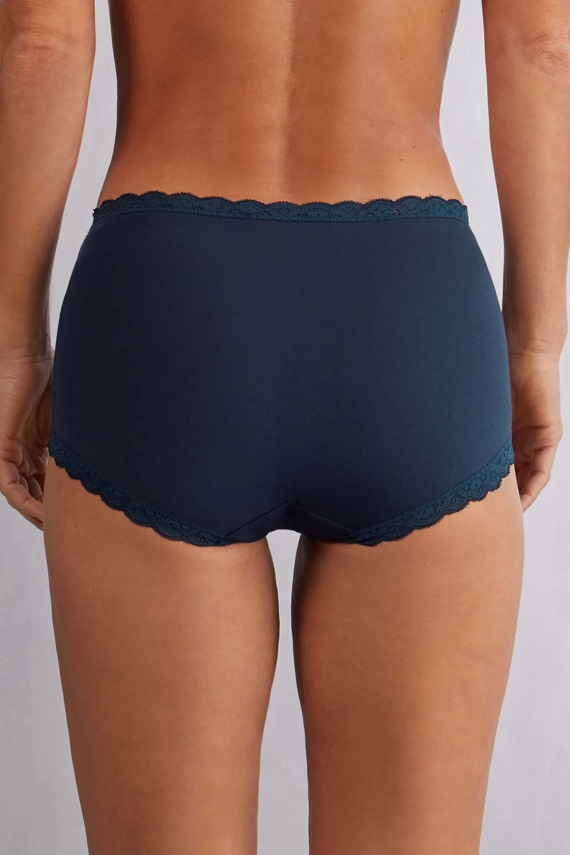 Braguita Culotte de Talle Alto de Algodón y Encaje