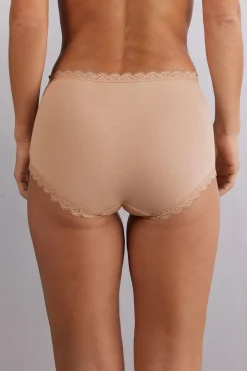 Braguita Culotte de Talle Alto de Algodón y Encaje
