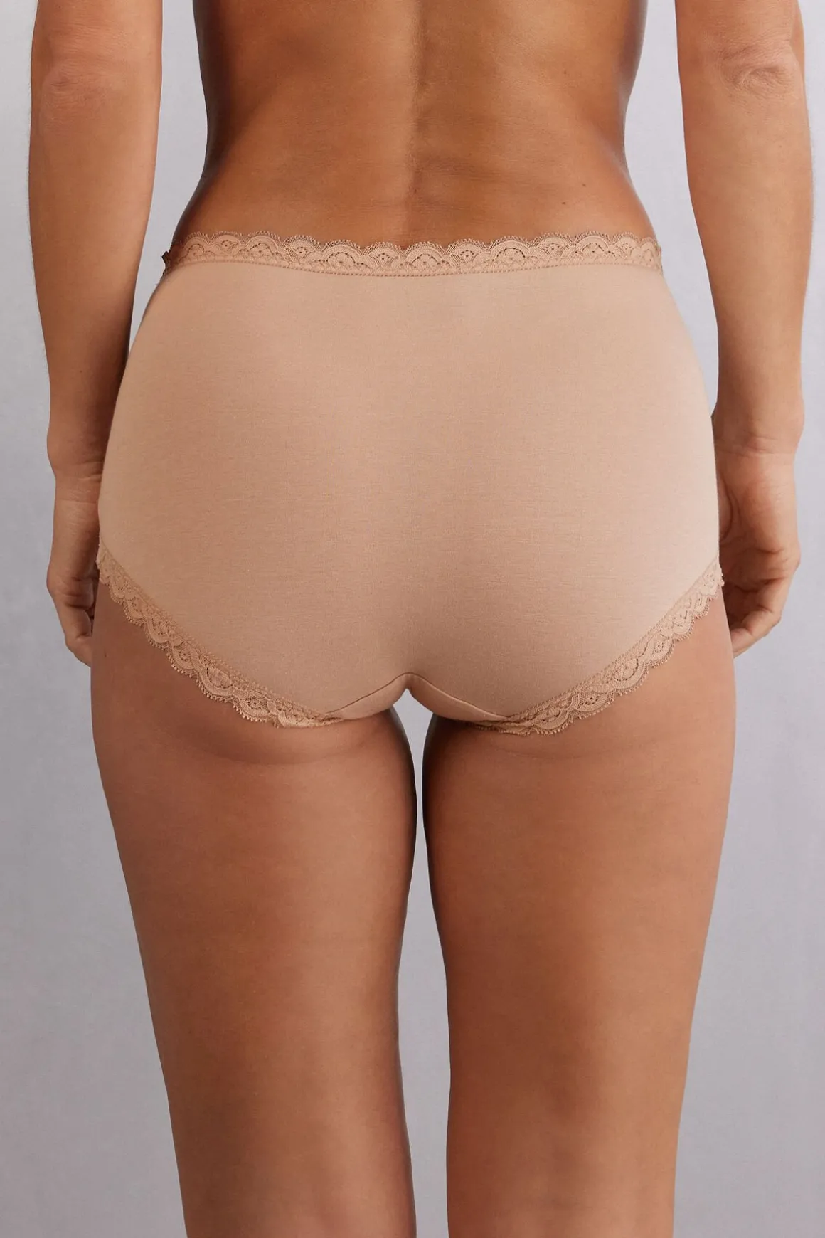 Braguita Culotte de Talle Alto de Algodón y Encaje
