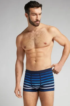 Bóxer Algodón Superior Estampado Rayas Azul