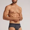 Calzoncillos Algodón Superior Estampado Rayas Azul Gris