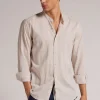 Camisa con Cuello Mao de Lino y Algodón