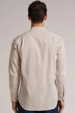Camisa con Cuello Mao de Lino y Algodón