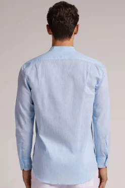 Camisa con Cuello Mao de Lino y Algodón
