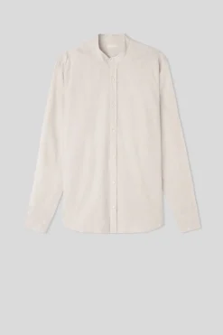 Camisa con Cuello Mao de Lino y Algodón