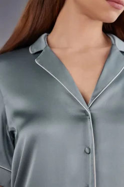 Camisa de Manga Corta de Seda de Corte Masculino