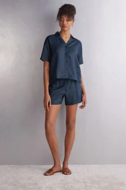 Camisa de Manga Corta en Tela de Lino