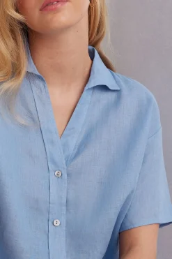 Camisa de Manga Corta en Tela de Lino