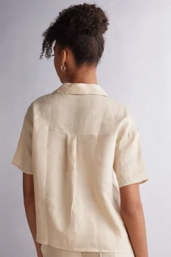 Camisa de Manga Corta en Tela de Lino