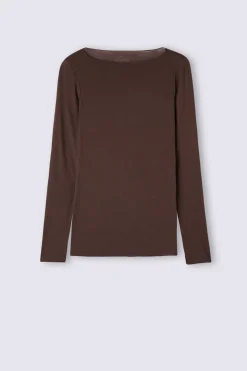 Camiseta con cuello barco en cashmere de manga Larga