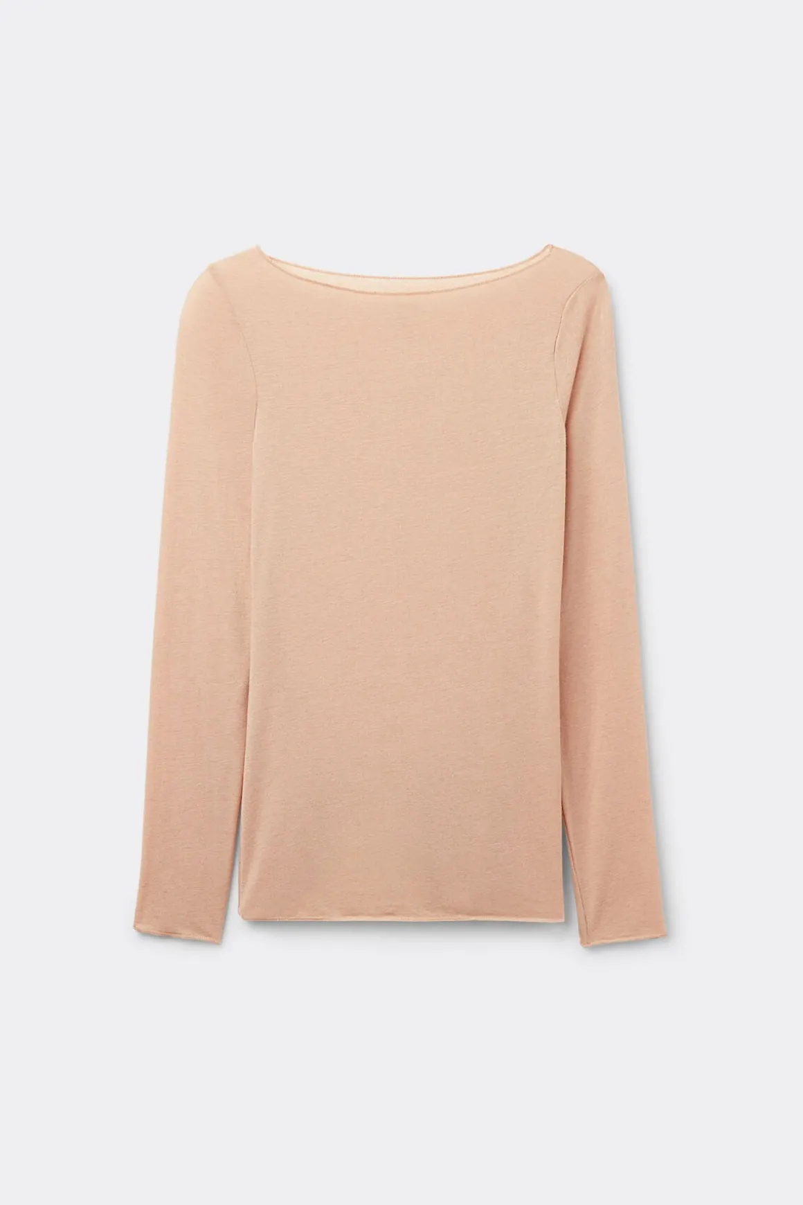 Camiseta con cuello barco en cashmere de manga Larga