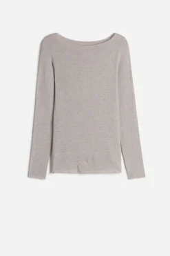 Camiseta con cuello barco en cashmere de manga Larga