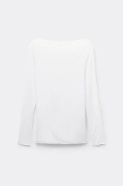 Camiseta con cuello barco en cashmere de manga Larga