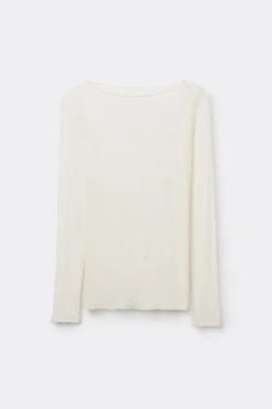 Camiseta con cuello barco en cashmere de manga Larga