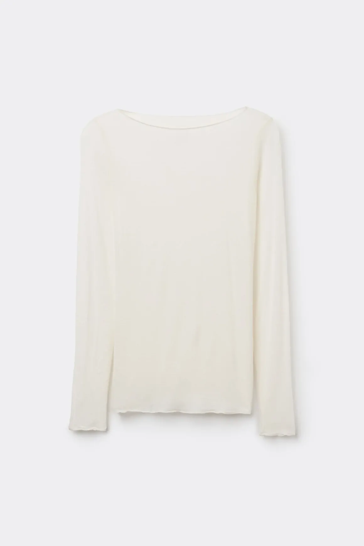 Camiseta con cuello barco en cashmere de manga Larga