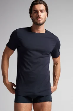 Camiseta con cuello redondo de algodón superior