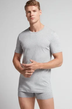 Camiseta con cuello redondo de algodón superior