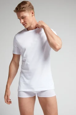 Camiseta con cuello redondo de algodón superior