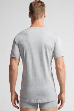 Camiseta con cuello redondo de algodón superior