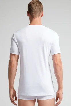 Camiseta con cuello redondo de algodón superior