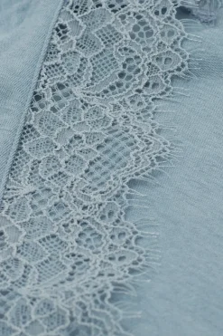 Camiseta con encaje de manga larga en modal y cashmere ultraligero