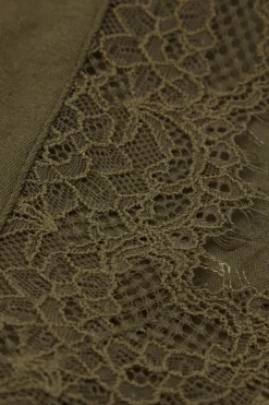 Camiseta con encaje de manga larga en modal y cashmere ultraligero