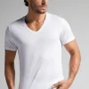 Camiseta con Escote de Pico de Algodón Superior Extrafino