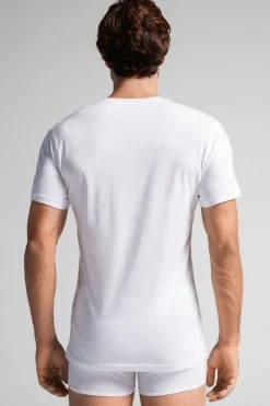 Camiseta con Escote de Pico de Algodón Superior Extrafino