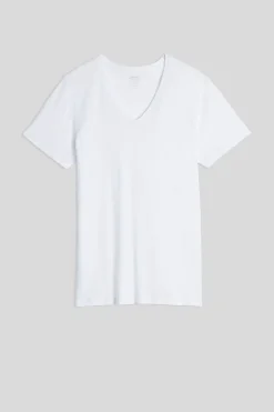 Camiseta con Escote de Pico de Algodón Superior Extrafino