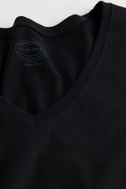 Camiseta con Escote de Pico de Algodón Superior Extrafino