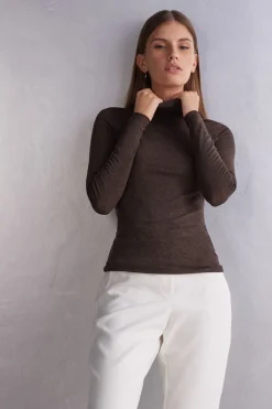 Camiseta de Cuello Alto de Modal Ligero con Cashmere Lamé