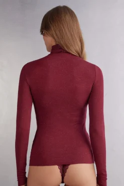 Camiseta de Cuello Alto de Modal Ligero con Cashmere Lamé