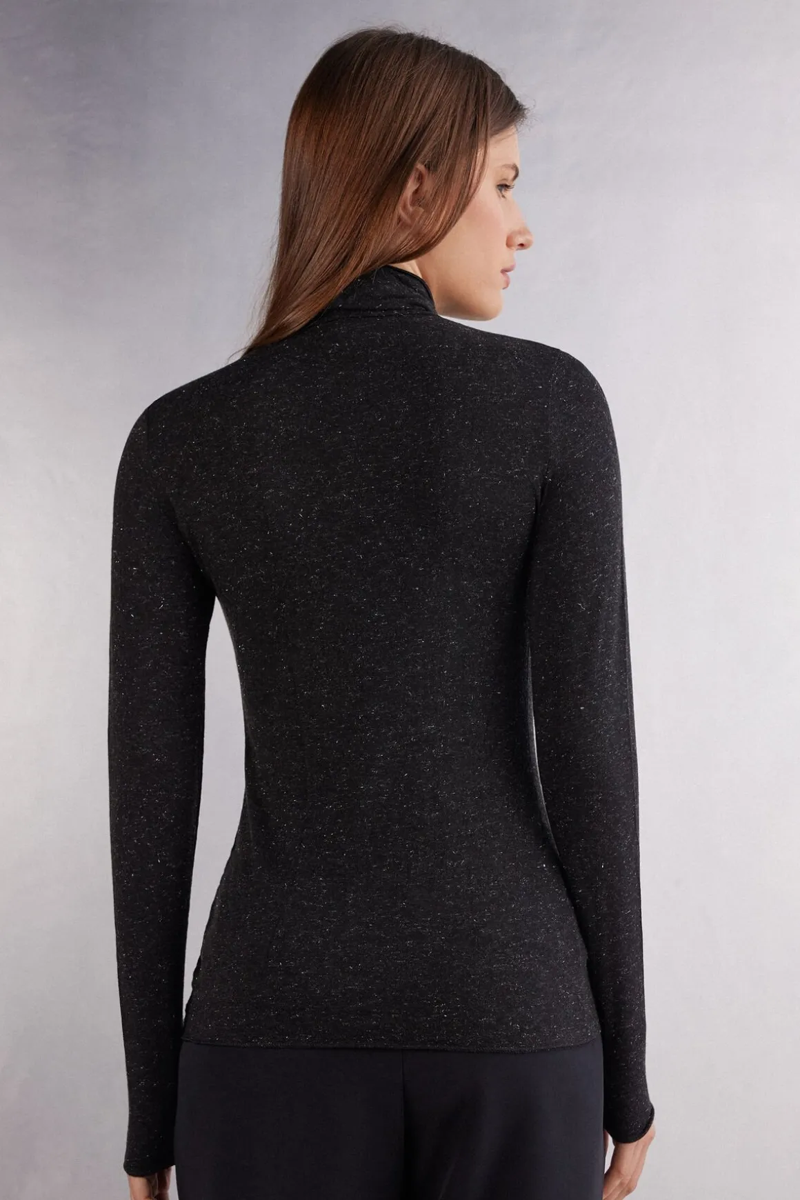 Camiseta de Cuello Alto de Modal Ligero con Cashmere Lamé