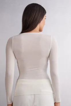 Camiseta de Cuello de Pico de Modal Ultraligero con Cashmere