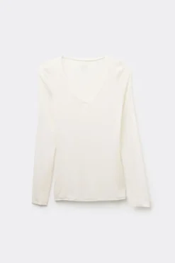Camiseta de Cuello de Pico de Modal Ultraligero con Cashmere