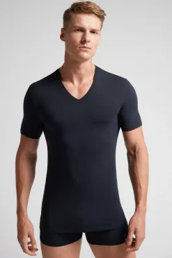 Camiseta de cuello pico en algodón superior