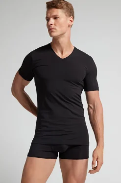 Camiseta de cuello pico en algodón superior