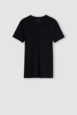 Camiseta de cuello pico en algodón superior
