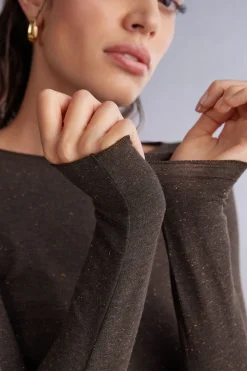 Camiseta de Cuello Redondo de Modal Ligero con Cashmere Lamé