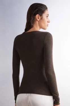 Camiseta de Cuello Redondo de Modal Ligero con Cashmere Lamé