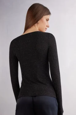 Camiseta de Cuello Redondo de Modal Ligero con Cashmere Lamé