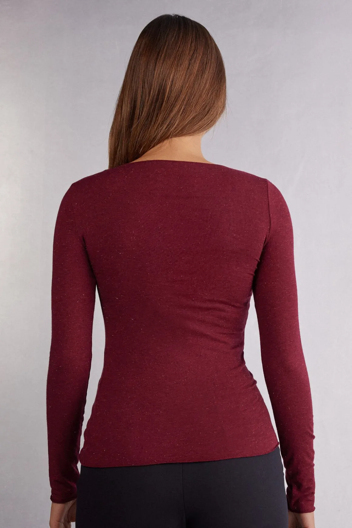 Camiseta de Cuello Redondo de Modal Ligero con Cashmere Lamé