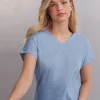 Camiseta de Manga Corta con Escote de Pico de Lino