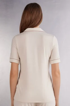 Camiseta de Manga Corta con Abertura Frontal de Modal