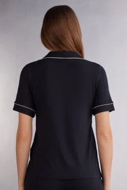 Camiseta de Manga Corta con Abertura Frontal de Modal