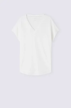 Camiseta de Manga Corta con Escote de Pico de Lino