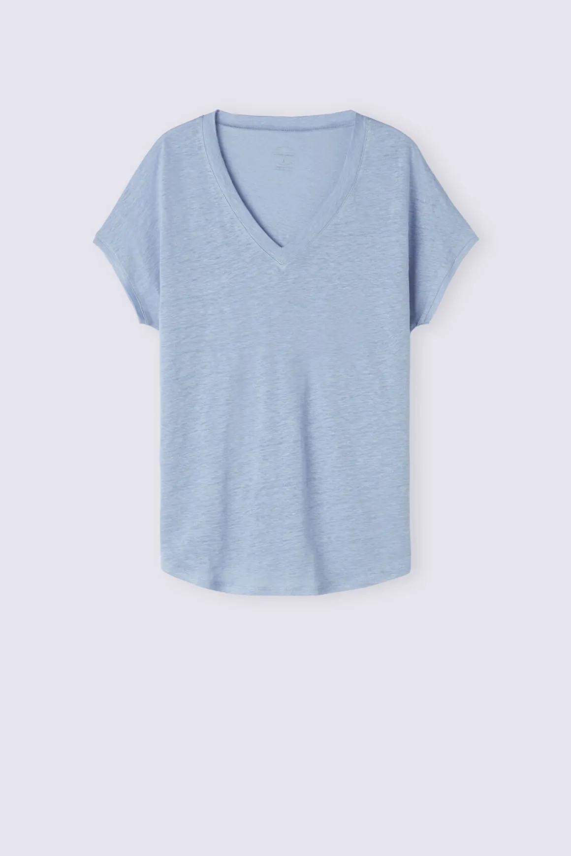 Camiseta de Manga Corta con Escote de Pico de Lino